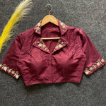 Thumbnail for Malishka Women's Maroon Banglori Silk Hand Work Readymade Blouse