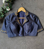 Thumbnail for Malishka Women's Navy Blue Banglori Silk Hand Work Readymade Blouse