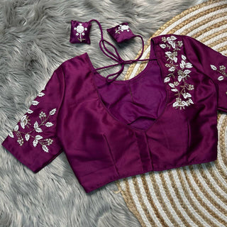 Malishka Women's Purple Colour Pure Silk Readymade Blouse - Distacart