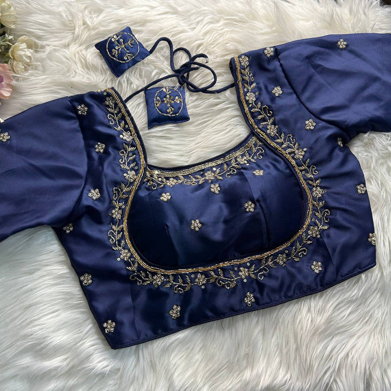 Malishka Women's Navy Blue Colour Soft Silk Readymade Blouse
