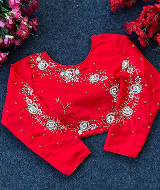 Malishka Women's Red Colour Silk Readymade Blouse - Distacart