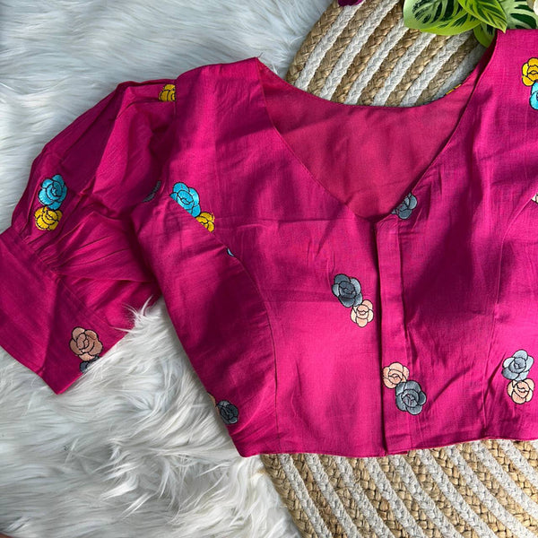 Malishka Women's Pink Colour Khadi Cotton Readymade Blouse - Distacart