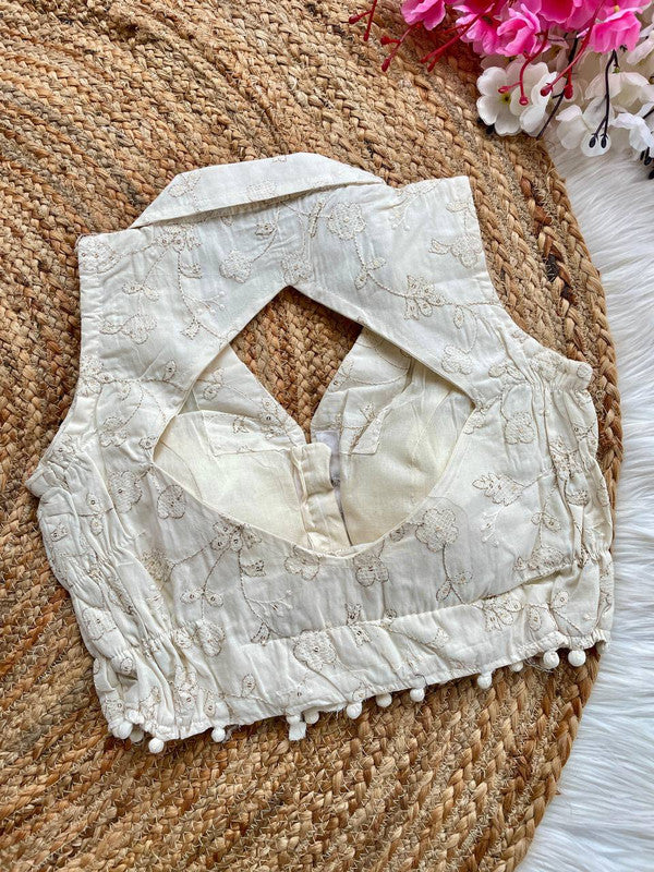 Malishka Women's White Colour Khadi Cotton Readymade Blouse