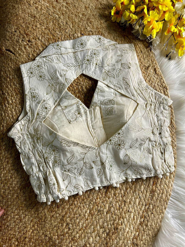 Malishka Women's White Colour Khadi Cotton Readymade Blouse