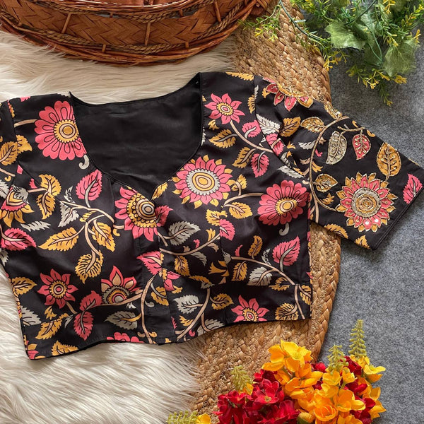 Malishka Women's Black Cotton Hand Work Readymade Blouse