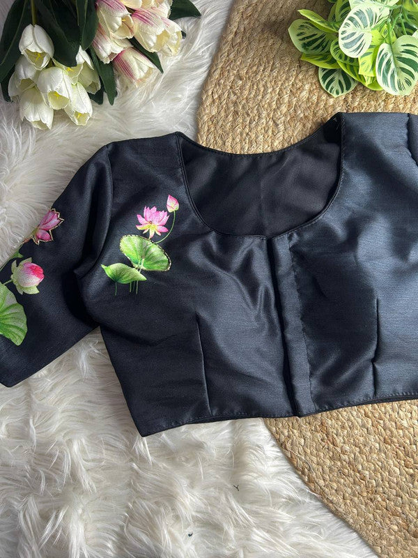 Malishka Women's Black Colour Silk Readymade Blouse - Distacart