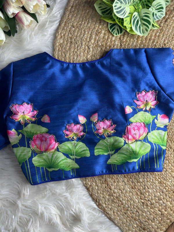 Malishka Women's Blue Colour Silk Readymade Blouse - Distacart
