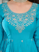 Thumbnail for The52 Women's Beautiful American Silk Fabric Embroidery Work Flared Anarkali Pant and Dupatta Set - Distacart