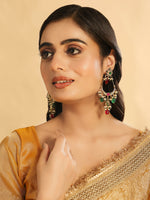 Thumbnail for Nuyug 22K Gold Plated Crescent Kundan Drop Red Stone Chandbali Earrings