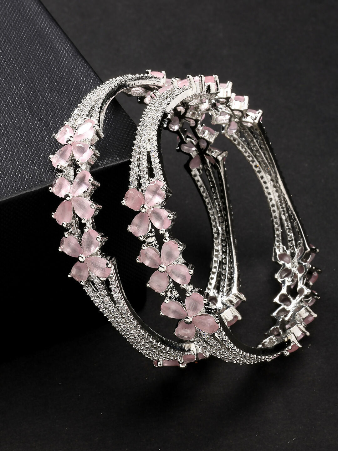 NVR Women's Set of 2 Silver-Plated American Diamond Handcrafted Bangles - Distacart