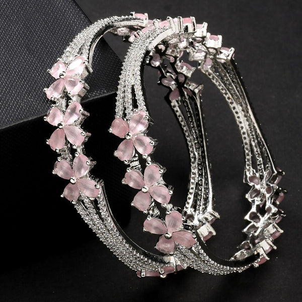 NVR Women's Set of 2 Silver-Plated American Diamond Handcrafted Bangles - Distacart