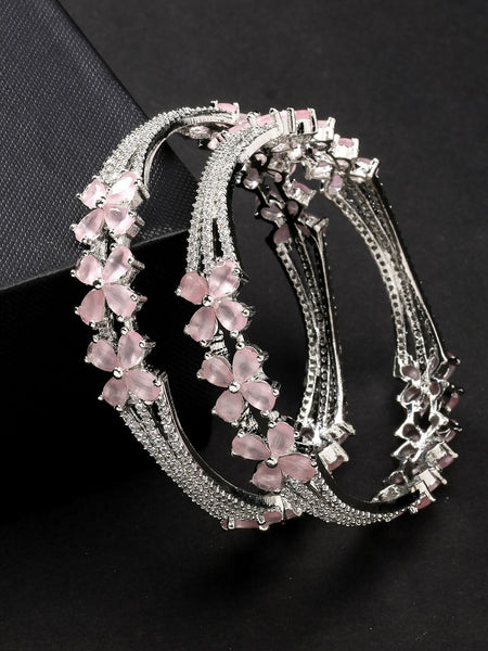 NVR Women's Set of 2 Silver-Plated American Diamond Handcrafted Bangles - Distacart