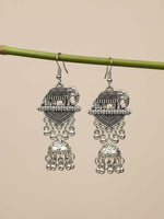 Thumbnail for NVR Women Elephant Design German Silver Oxidised Jhumka Earrings - Distacart