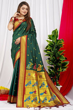 Thumbnail for Jyoti Fashion Women's Bottle Green Paithani Silk Zari Woven Saree with Blouse - Distacart