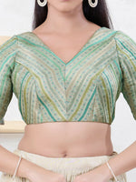 Thumbnail for Joban Fashion Pista-Green Jacquard Elbow Sleeveless Back Open Blouse