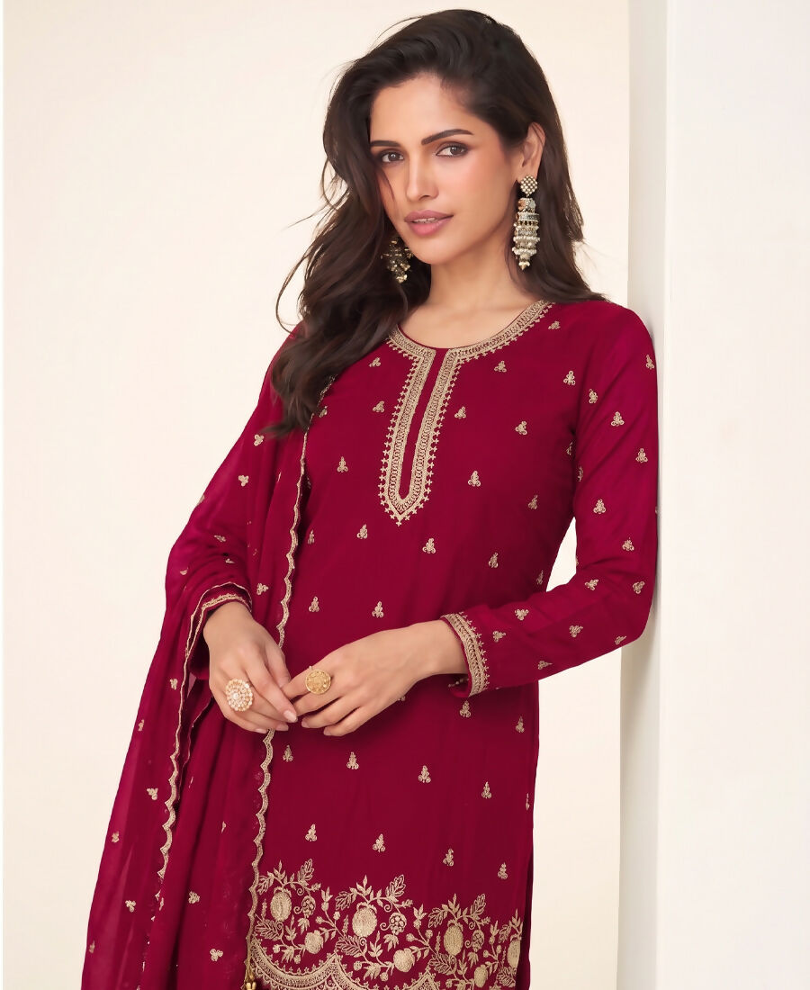 KC Bollywood Style Dark Pink Georgette Suit For Women - Dista