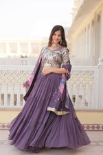 Thumbnail for Preksha Creation Faux Georgette With Sequins Embroidered Work Women Lehenga Choli - Lavender - Distacart