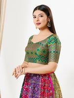 Thumbnail for Joban Fashion Green Multi Brocade Padded Blouse With Sweetheart Neck Elbow Sleeves - Distacart