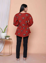 Thumbnail for Miravan Womens Brown Animal Printed Balloon Sleeves V Neck Butterfly Top - Distacart
