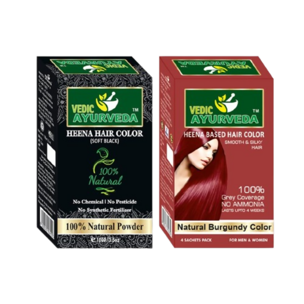 VedicAyurvedas Natural Henna Soft Black & No Ammonia Burgundy Hair Color - Dista