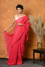 Thumbnail for Very Much Indian Mul Cotton Khadi Design Handloom Woven Saree - Pink - Distacart