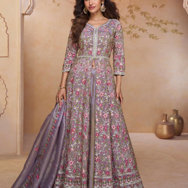 Anaita Purple Shimmer Readymade Suit with Heavy Embroidery & Sequence Work