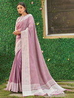 Thumbnail for Astita Onion Pink Linen Saree