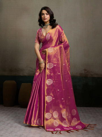 Shree Shyam Fashion Magenta Tissue Silk Saree - Distacart