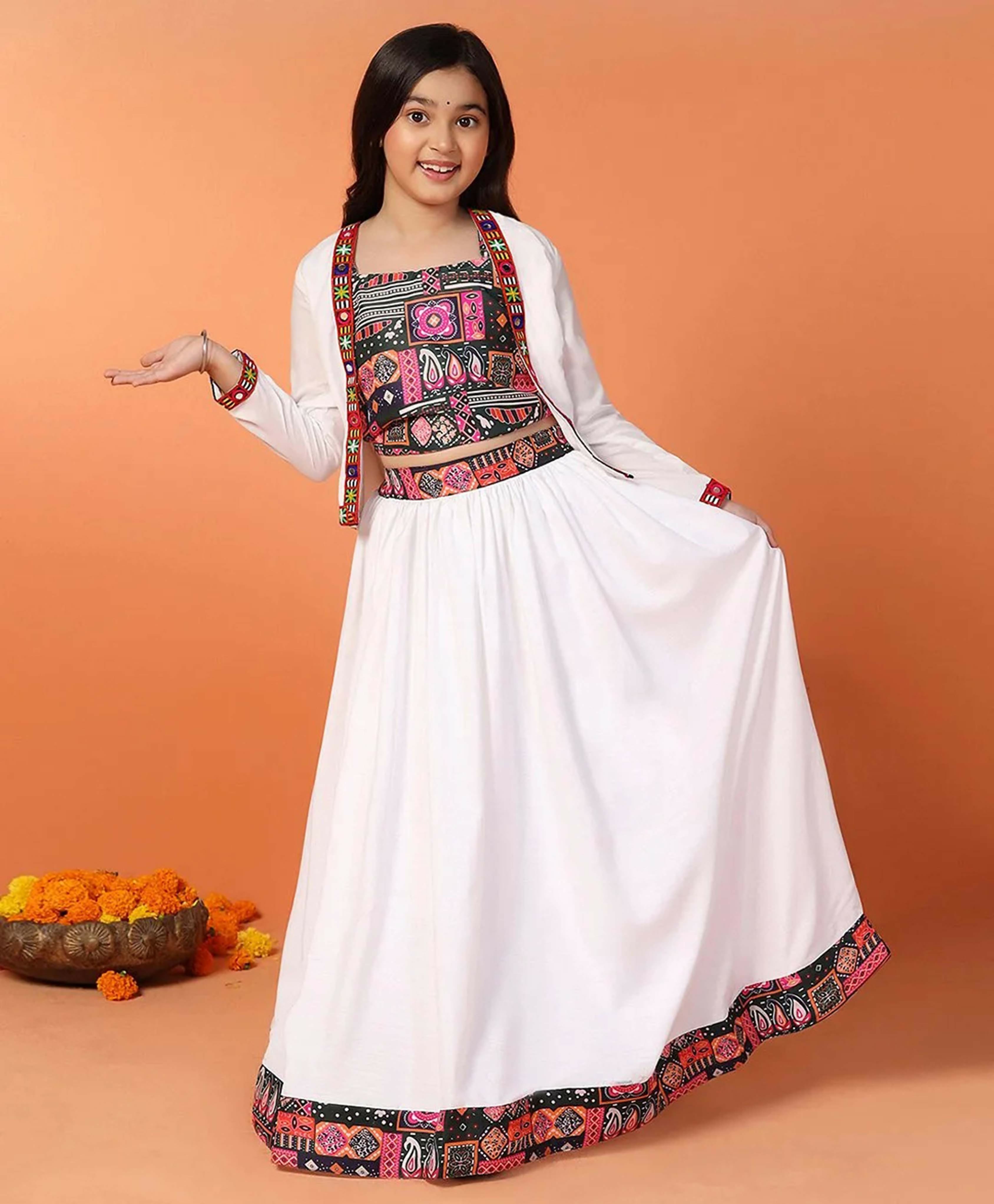 Joban Fashion Girl's White Color Lehenga Choli