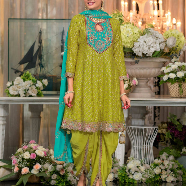 green dhoti dress Green Embroidered Dhoti Style Punjabi Suit m main image 1