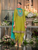 Thumbnail for Anaita Green Embroidered Silk Stitched Dhoti Suit - Distacart