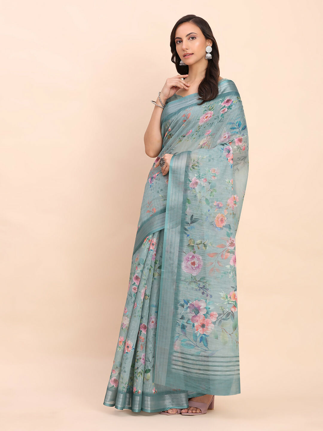 Astita Linen Cotton Sea Green Saree
