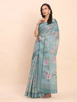Thumbnail for Astita Linen Cotton Sea Green Saree