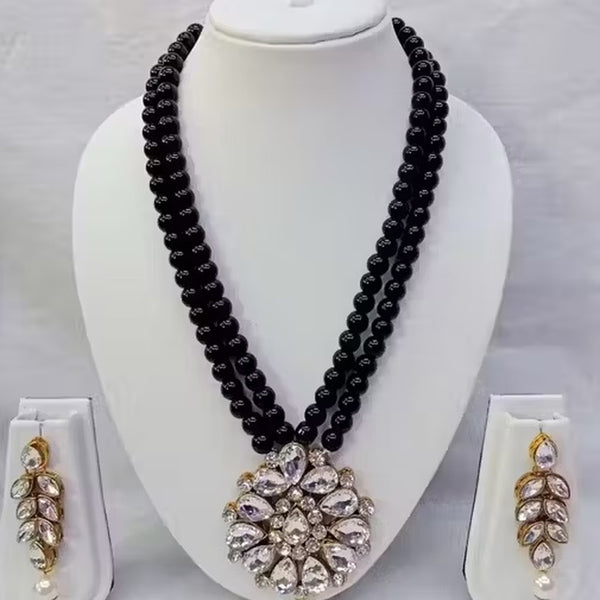Jewel City Traditional Handcrafted Ethnic Black Beaded Necklace Set with Gold-Plated Finish & Studded Stones  - Distacart