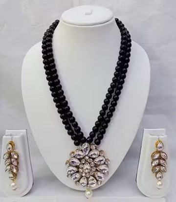 Jewel City Traditional Handcrafted Ethnic Black Beaded Necklace Set with Gold-Plated Finish & Studded Stones  - Distacart