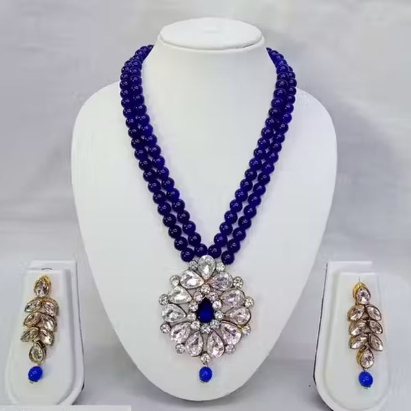 Jewel City Traditional Handcrafted Ethnic Blue Beaded Necklace Set with Gold-Plated Finish & Studded Stones  - Distacart
