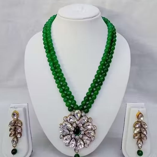 Jewel City Traditional Handcrafted Ethnic Green Beaded Necklace Set with Gold-Plated Finish & Studded Stones  - Distacart