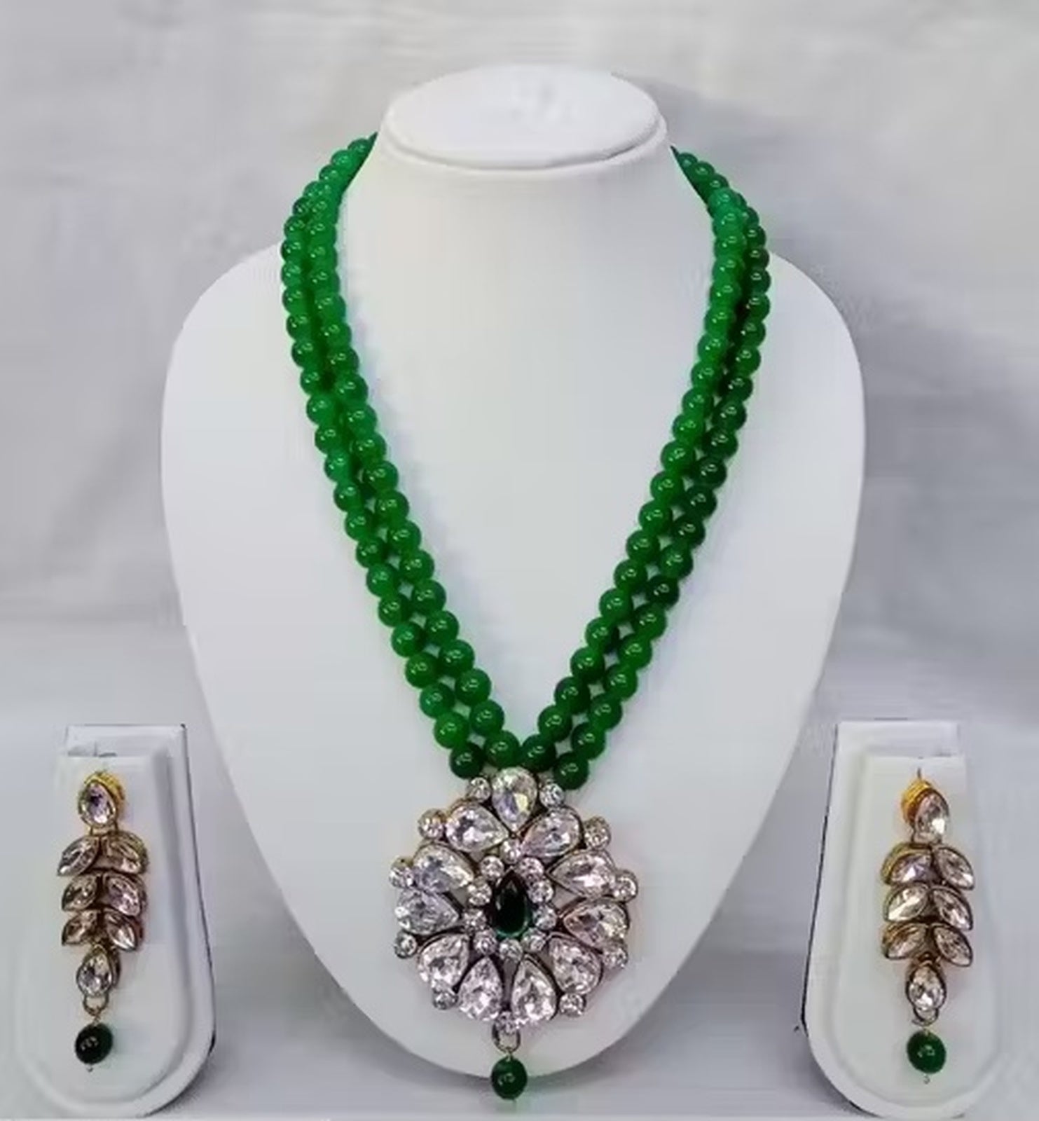 Jewel City Traditional Handcrafted Ethnic Green Beaded Necklace Set with Gold-Plated Finish & Studded Stones 