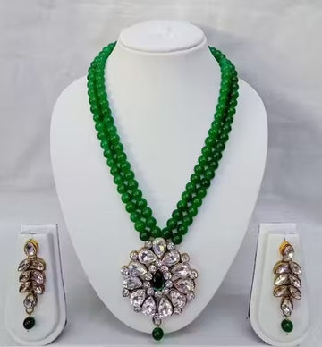 Jewel City Traditional Handcrafted Ethnic Green Beaded Necklace Set with Gold-Plated Finish & Studded Stones  - Distacart