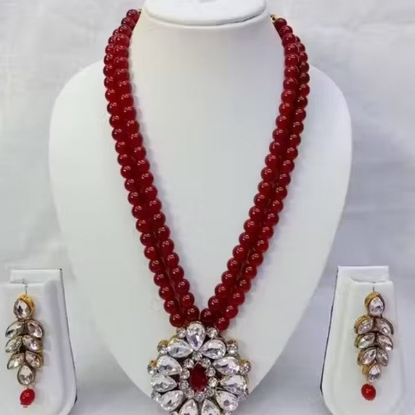 Jewel City Traditional Handcrafted Ethnic Maroon Beaded Necklace Set with Gold-Plated Finish & Studded Stones  - Distacart