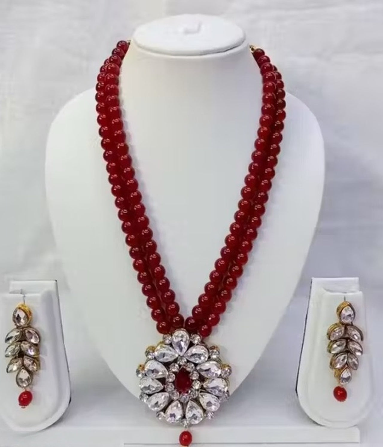Jewel City Traditional Handcrafted Ethnic Maroon Beaded Necklace Set with Gold-Plated Finish & Studded Stones  - Distacart