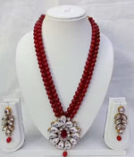 Thumbnail for Jewel City Traditional Handcrafted Ethnic Maroon Beaded Necklace Set with Gold-Plated Finish & Studded Stones  - Distacart
