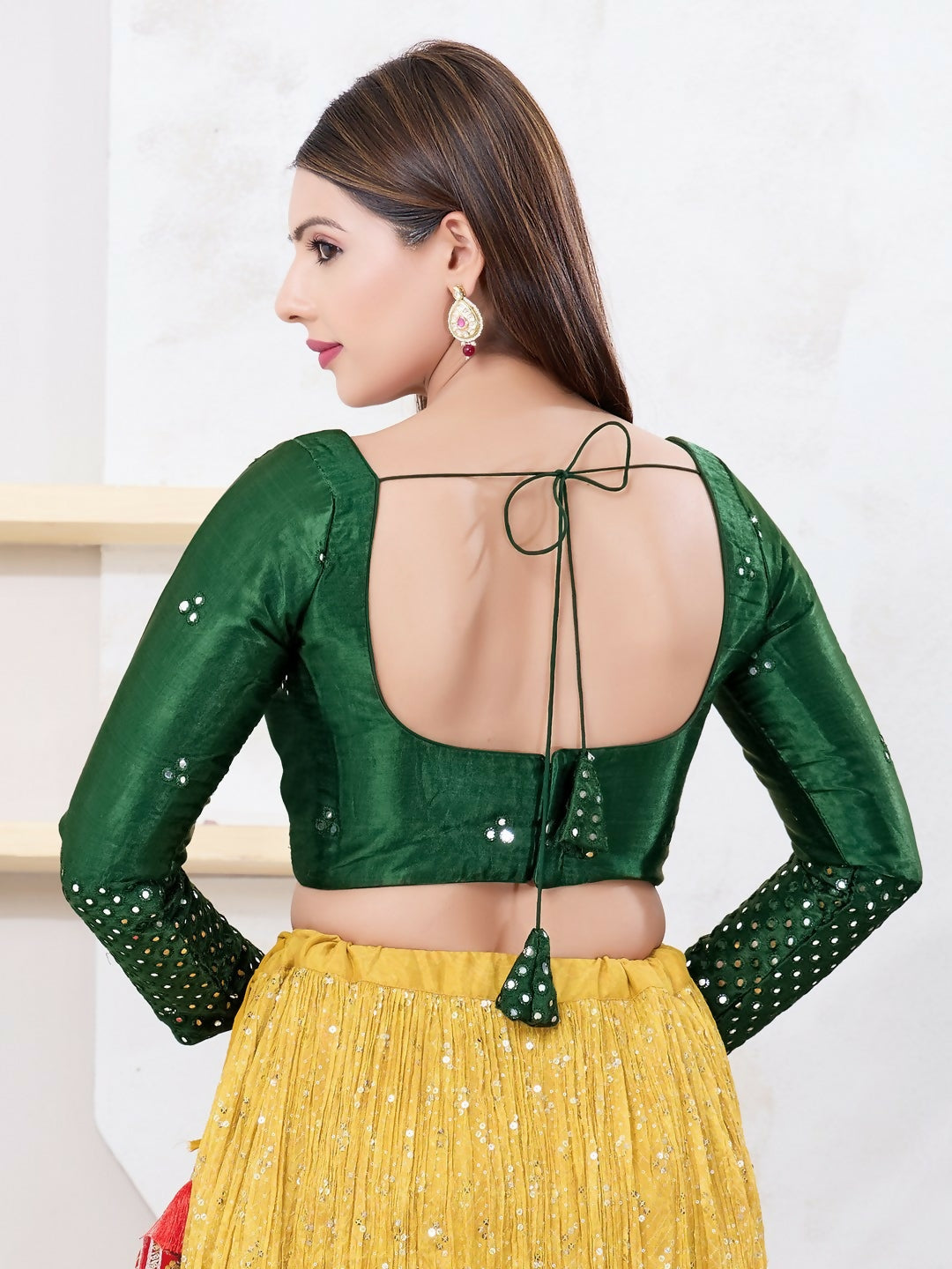 Joban Fashion Bottle-Green Gajji Silk Elbow Sleeveless Back Open Blouse
