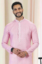Thumbnail for Raivat Ethnic Cotton Thread Work Kurta Pajama In Baby Pink Colour - Dista