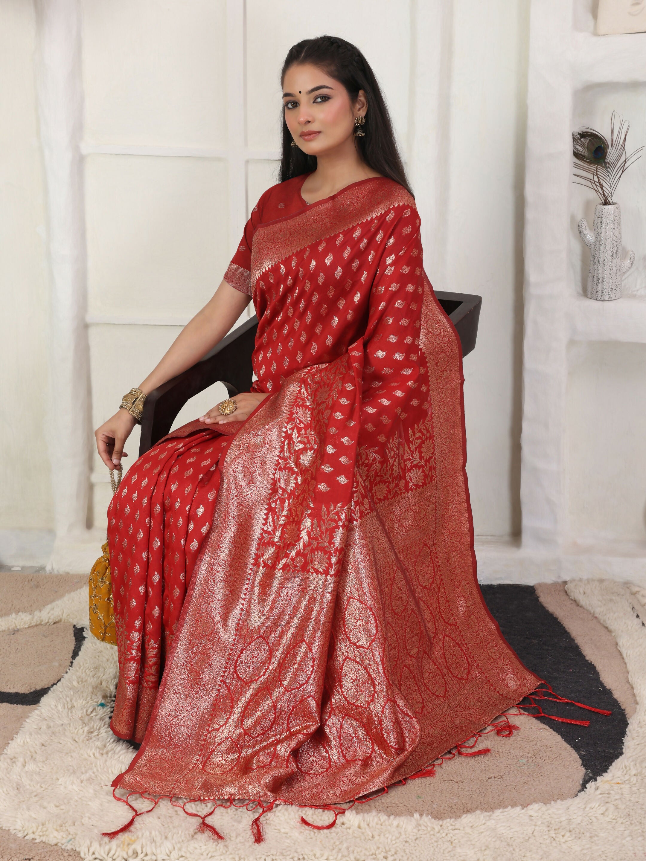 Astita Lichi Silk Red Saree