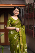 Thumbnail for Mehndi Cotton Crepe Batik Print Saree with Unstitched Blouse - Hiral Fashion - Distacart