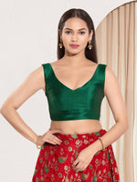 Thumbnail for Joban Fashion Bottle Green Mulberry Silk Padded Blouse With Round Neck Sleeveless