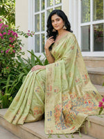 Thumbnail for Shree Shyam Fashion Light Green Linen Cotton Saree - Distacart