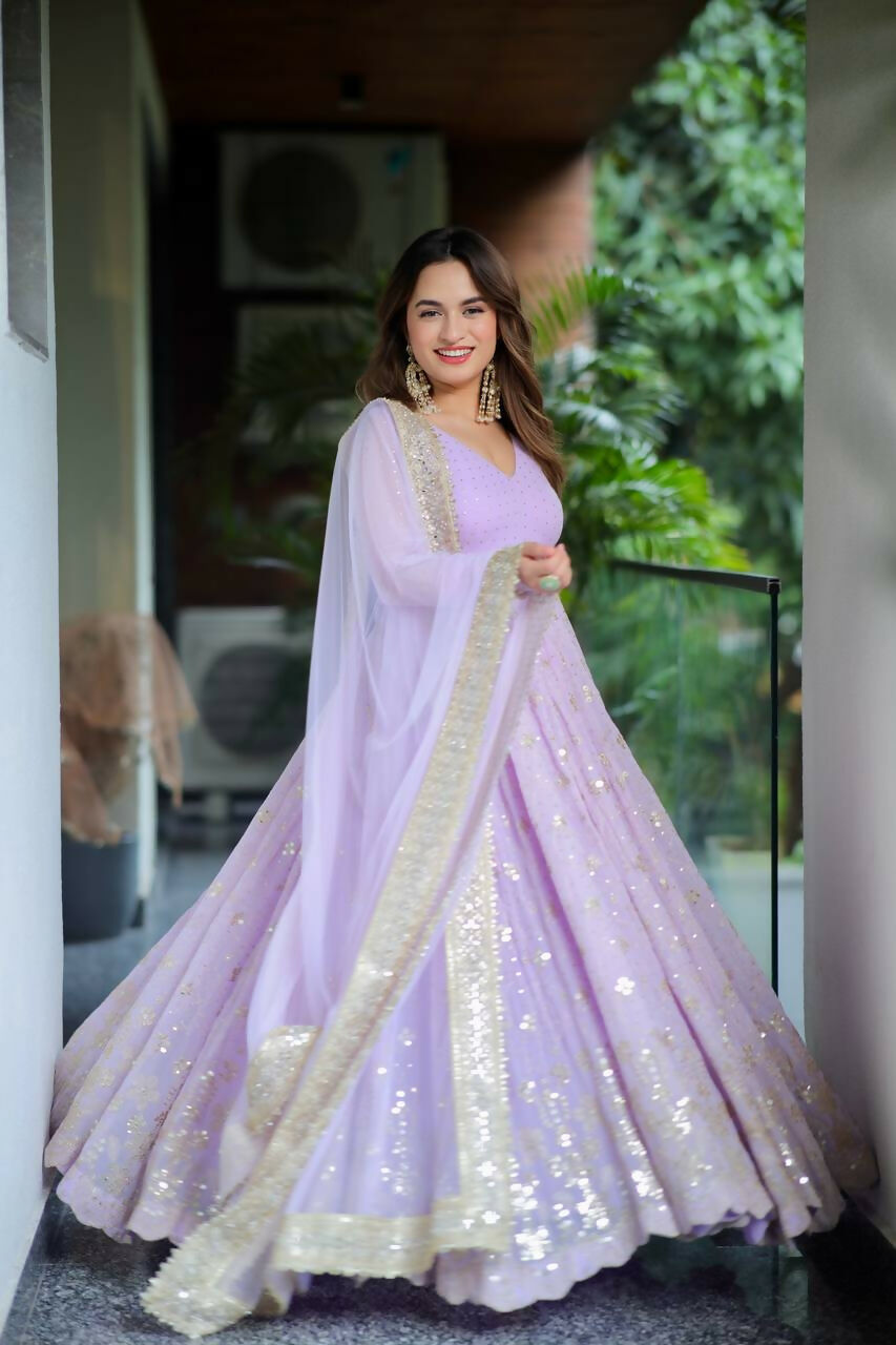 Preksha Creation Luxury Anarkali Faux Sequins Zari Embroidery With Dupatta And Pant