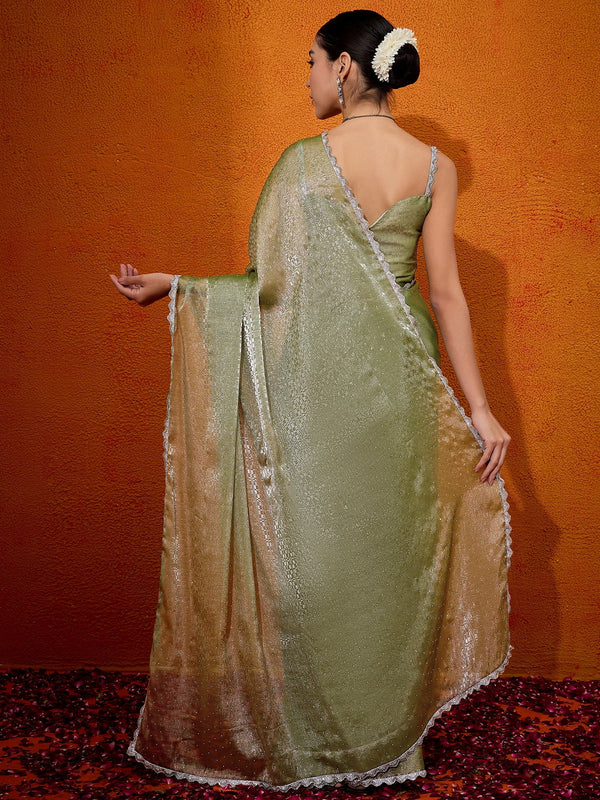 NOZ2TOZ Women's Organza Olive Embellished Designer Saree With Blouse Piece - Distacart